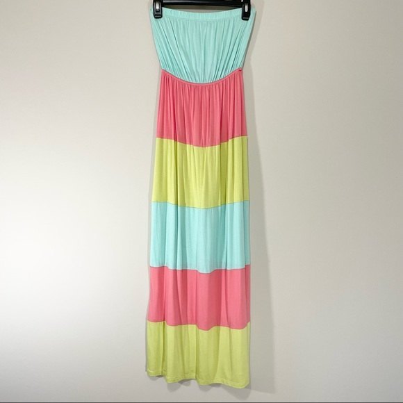 Soprano Color Block Stripe Strapless Maxi Dress Size S - Picture 1 of 7